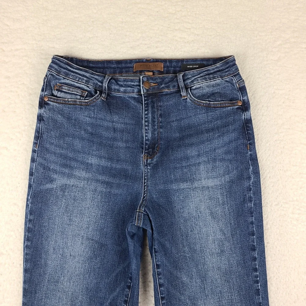 Judy Blue Jeans Womens 13/31 Blue Wide Leg Crop Fray Dark Wash Denim